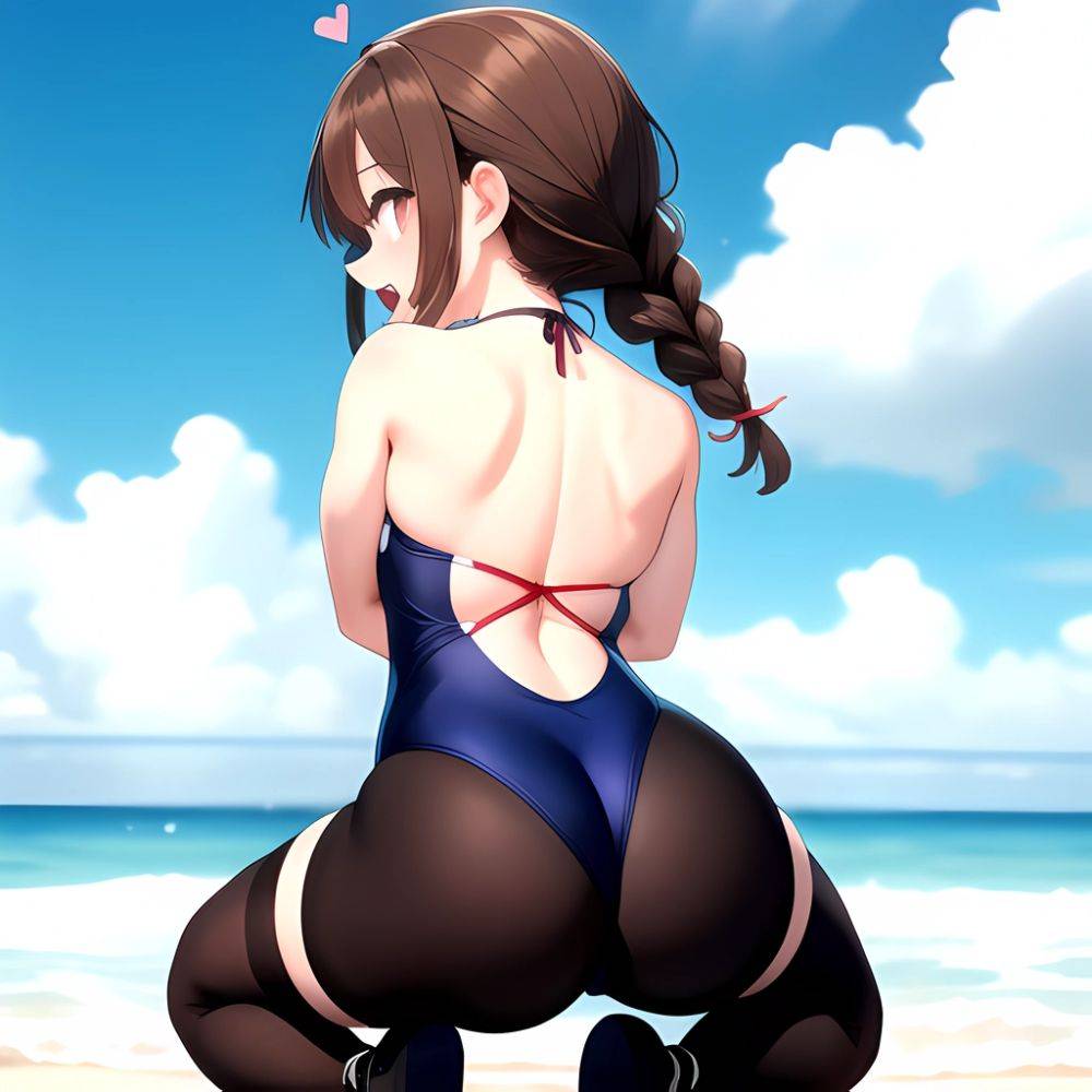 Kuwayama Chiyuki 1girl Ahoge Black Thighhighs Blurry Blurry Background Blush Braid Breasts Brown Eyes Brown Hair Cameltoe Collar, 1614839478 - AIHentai - #main