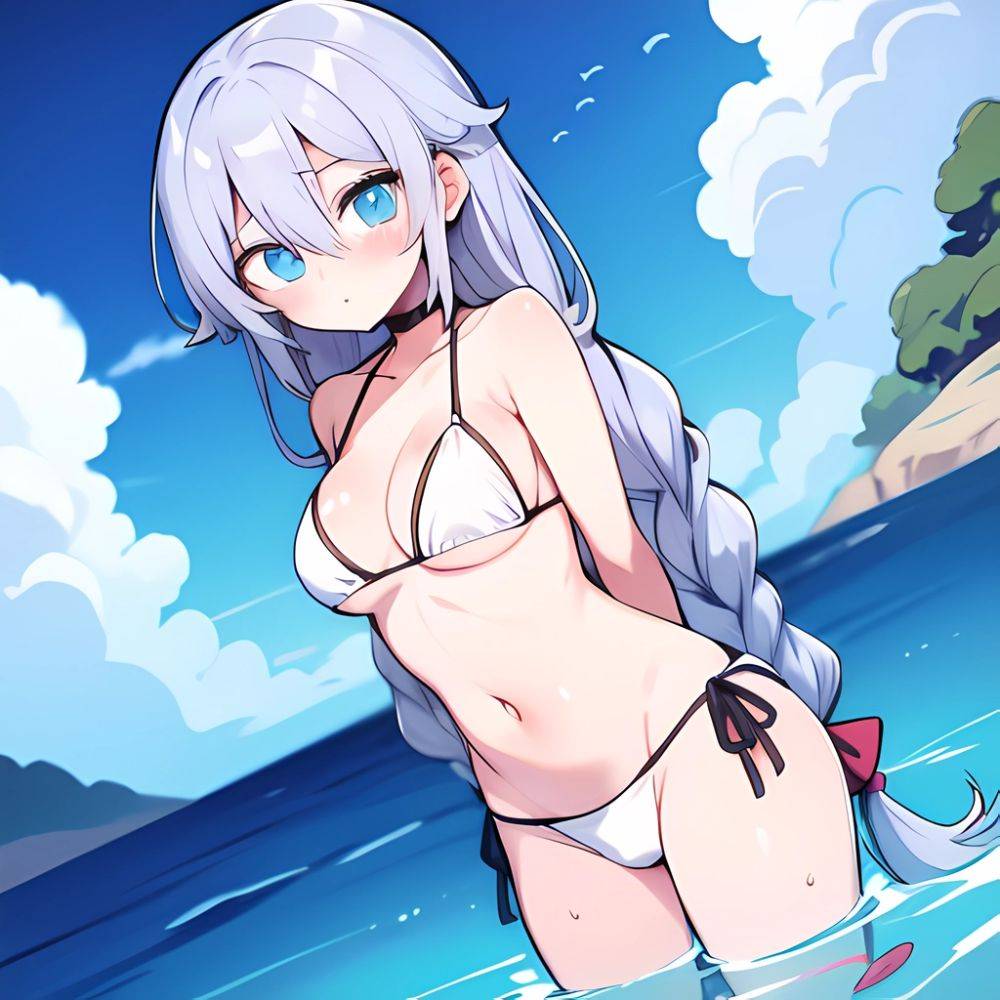 Lexington Warship Girls R 1girl Bikini Blue Eyes Blue Sky Braid Breasts Cloud Collarbone Day French Braid Grey Hair Hair, 3514930586 - AIHentai - #main