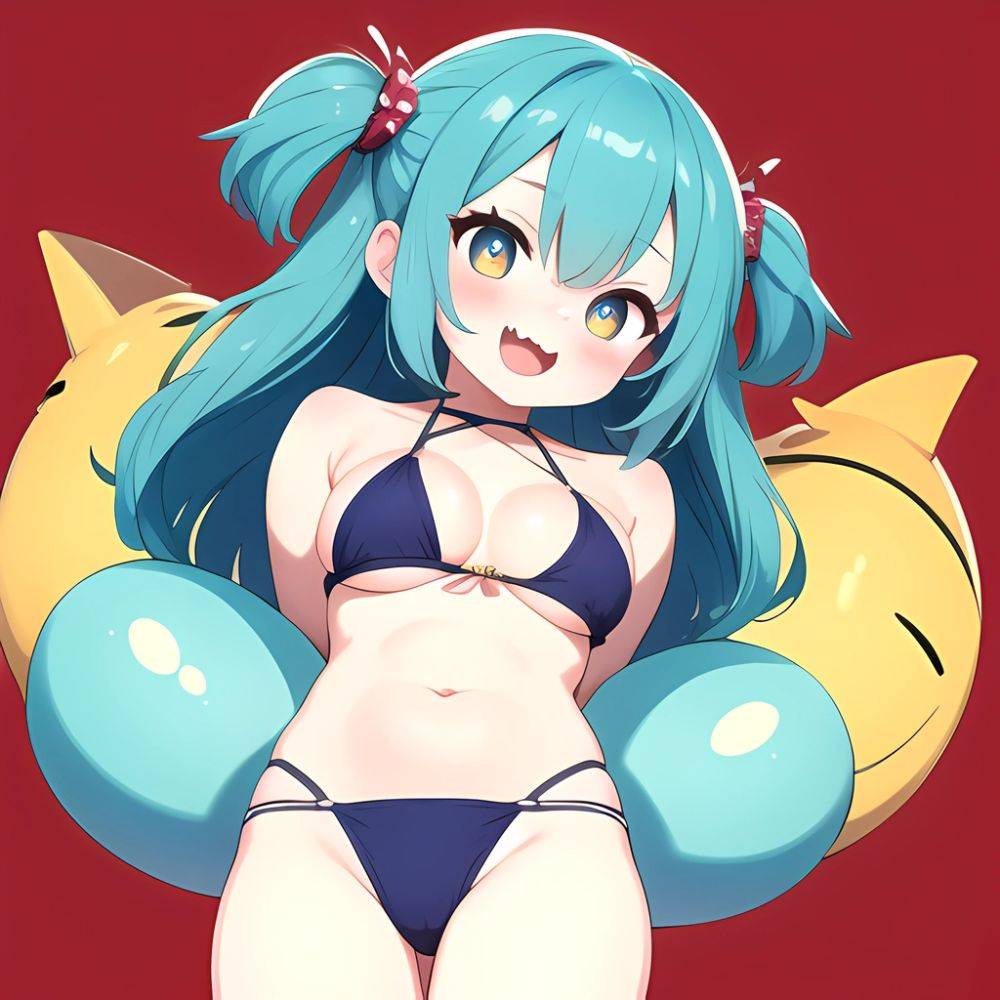 Pine Bombergirl 1girl 3 Aqua Hair Bare Shoulders Bikini Blonde Hair Blue Eyes Blue Hair Blue Trim Blush Breasts Cleavage, 2260690891 - AIHentai - #main