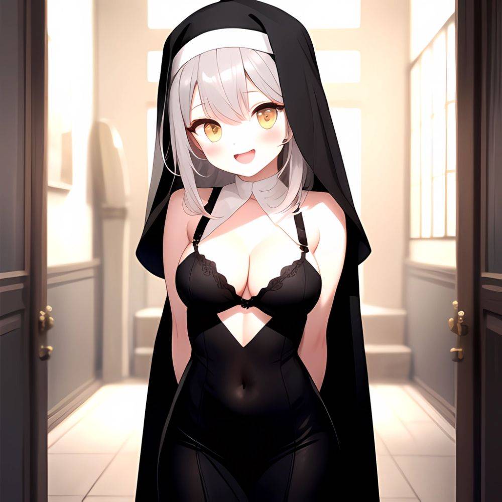 1girl D Black Headwear Black Nails Blonde Hair Blush Breasts Cleavage Grey Hair Large Breasts Long Hair Multicolored Hair Nail, 3229271168 - AIHentai - #main