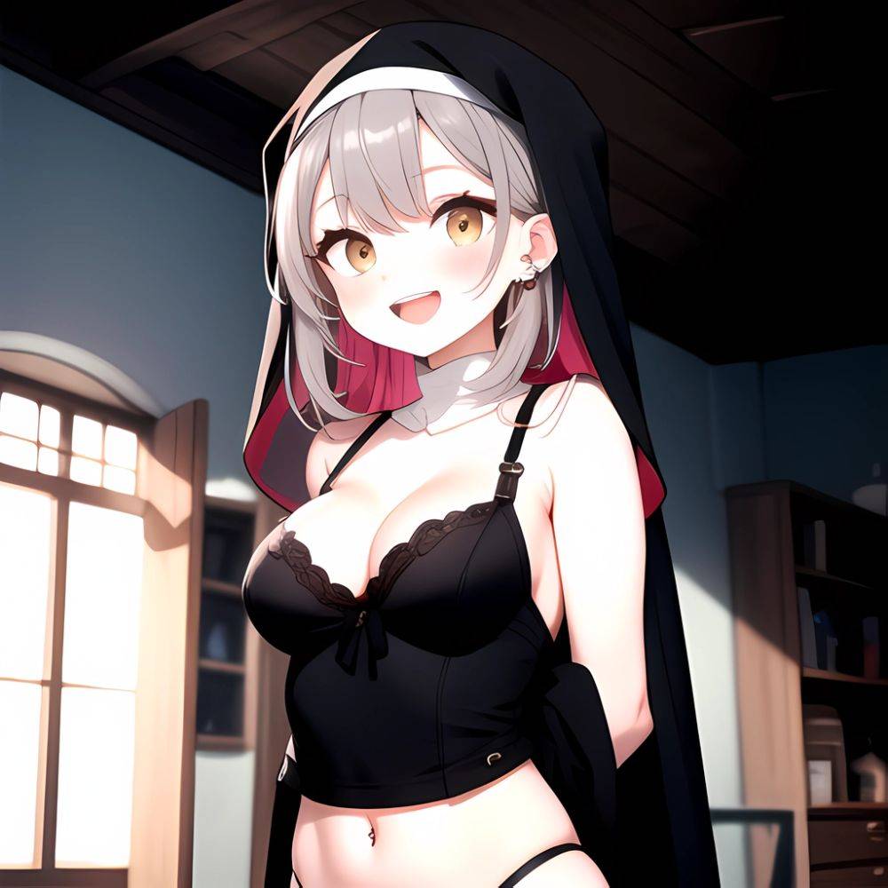 1girl D Black Headwear Black Nails Blonde Hair Blush Breasts Cleavage Grey Hair Large Breasts Long Hair Multicolored Hair Nail, 3382509793 - AIHentai - #main