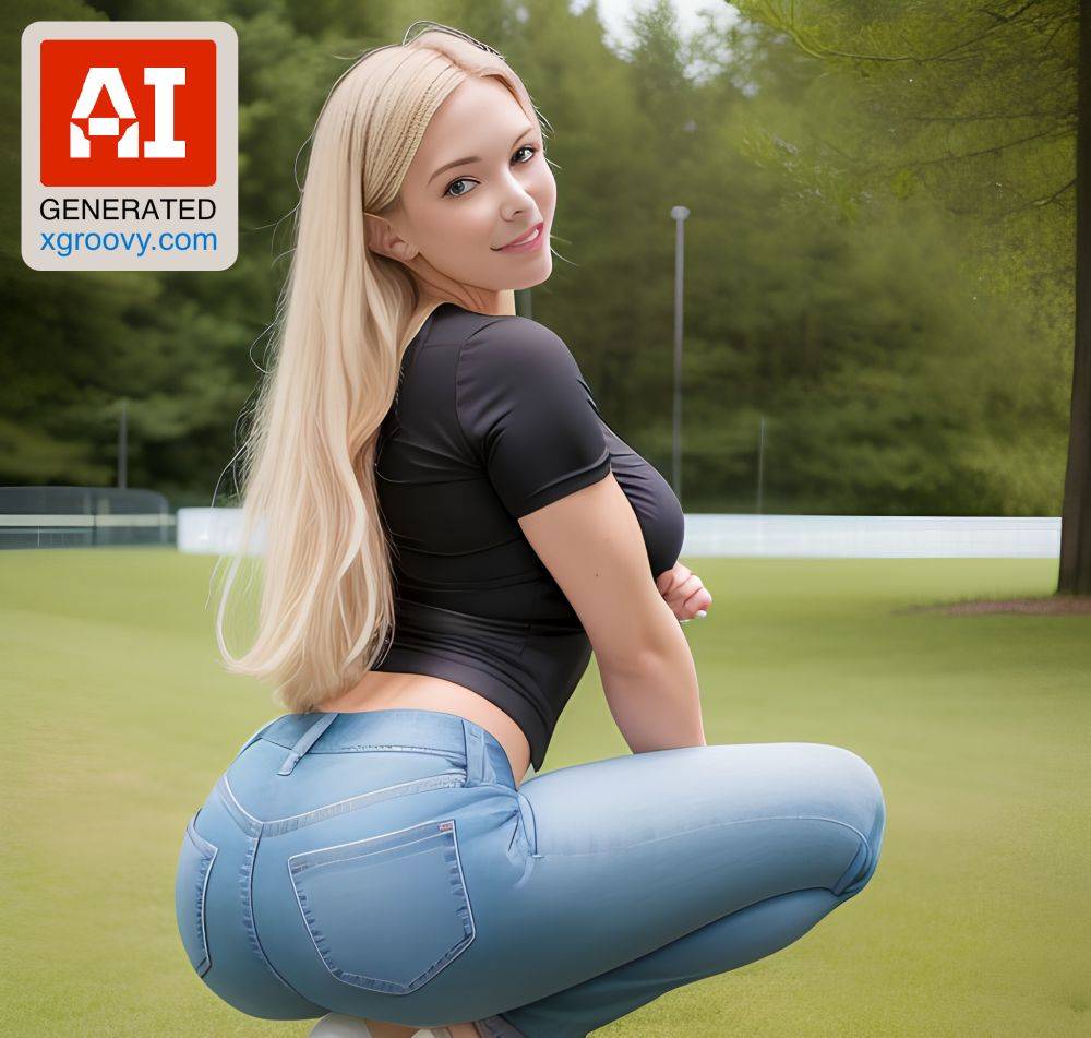 She squats, her tight jeans & shirt clinging to her toned body, her blonde hair cascading down her back. 'Fuck me,' she whispers. #SmallTits #BigAss #Skinny #LongHair #FairerSkin - #main