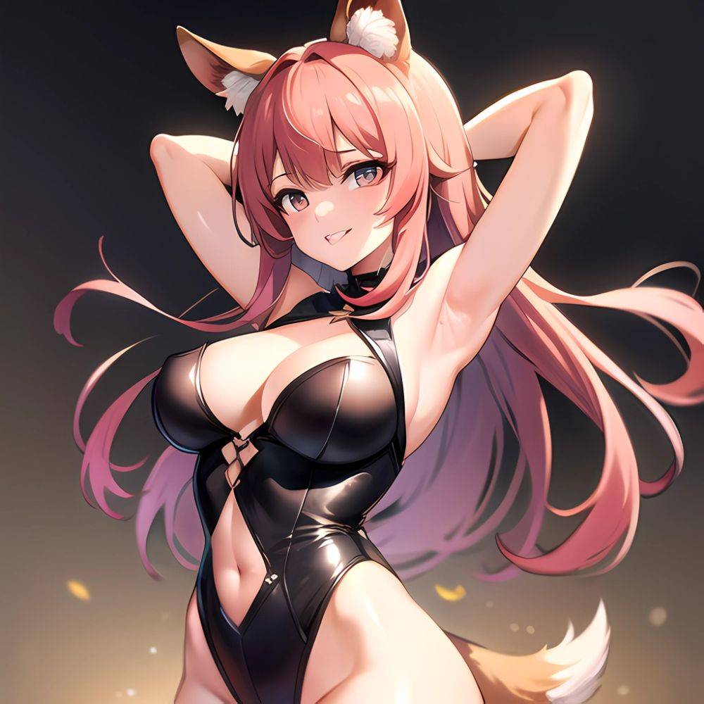 1girl Absurdres Animal Ear Fluff Animal Ears Arknights Arms Behind Head Chest Armor Covered Navel Gravel Arknights Highleg Highl, 2681014030 - AIHentai - #main