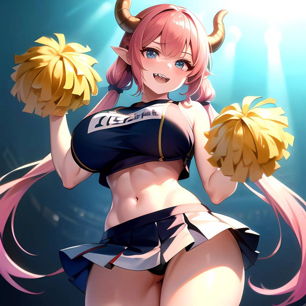 1girl Absurdres White Skirt Whitefrok Breasts Cheerleader Dragon Girl Dragon Horns Highres Holding Holding Pom Poms Horns Huge B, 4135308724 - AIHentai - #main