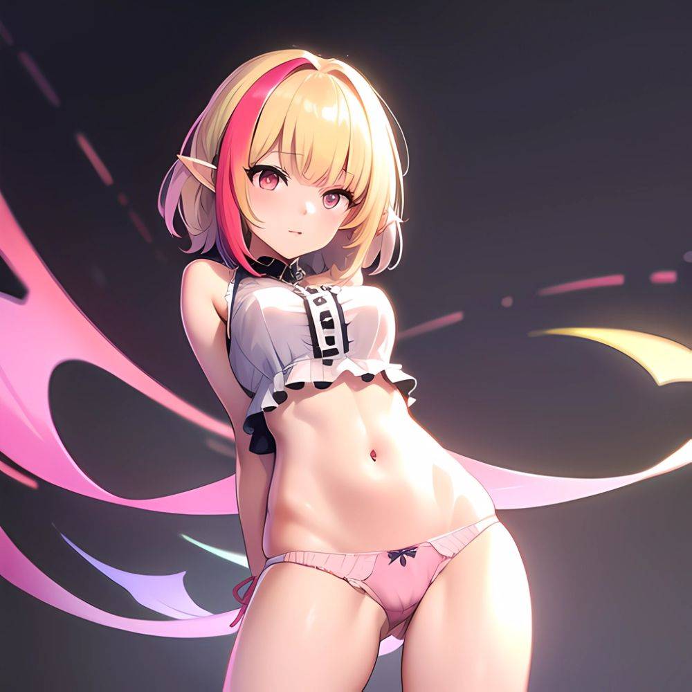 1girl Blonde Hair Frilled Panties Frills Highres Hip Bones Looking At Viewer Makaino Ririmu Multicolored Hair Navel Nijisanji No, 1312838006 - AIHentai - #main