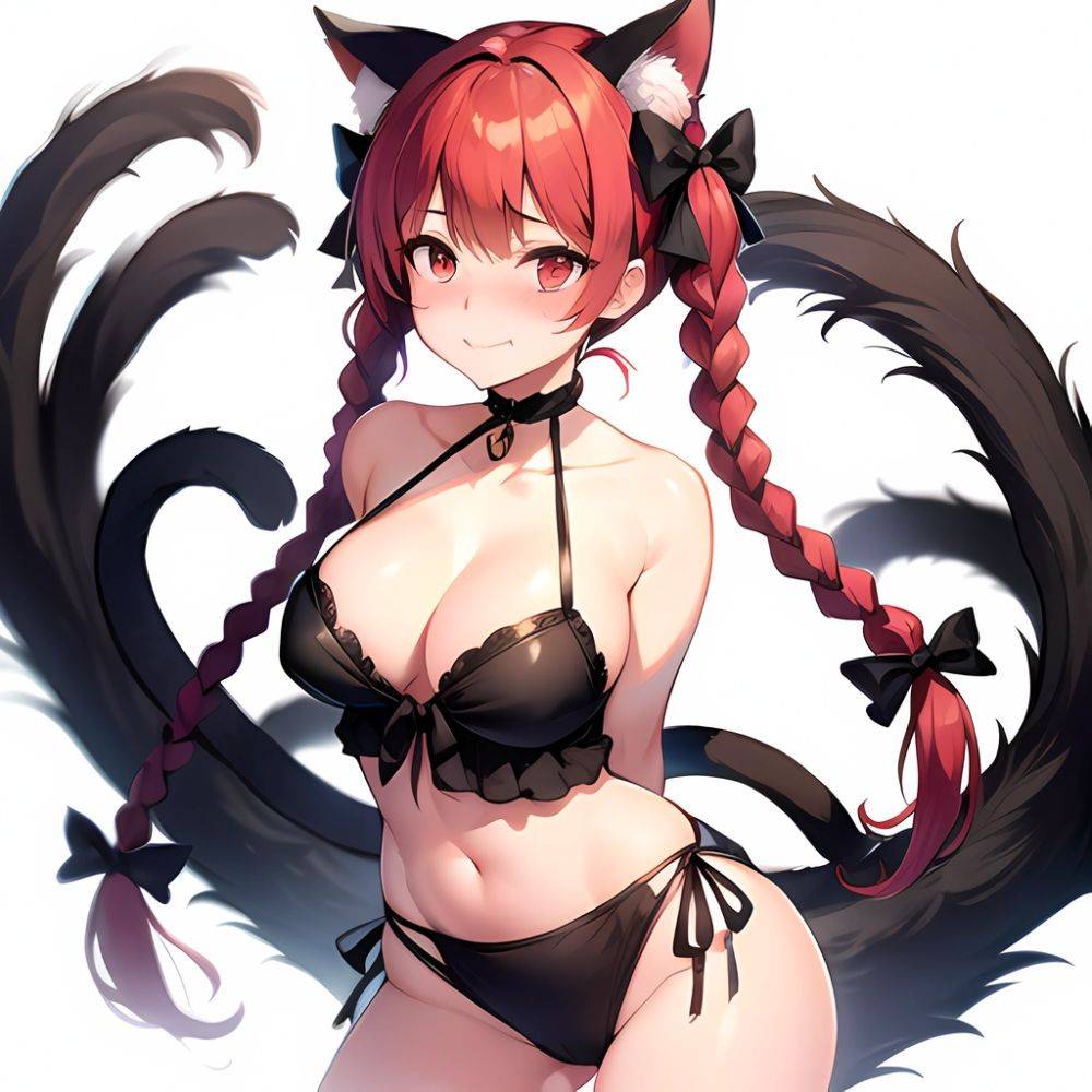 1girl Alternate Costume Animal Ear Fluff Animal Ears Arms Behind Back Bare Shoulders Black Bow Black Ribbon Blush Bow Braid, 2908791892 - AIHentai - #main