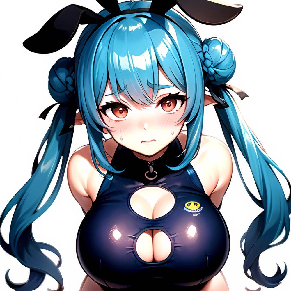 1girl Alternate Breast Size Animal Ear Fluff Animal Ears Animal Print Blue Hair Blush Breasts Cleavage Cutout Clothing Cutout Co, 3710076149 - AIHentai - #main