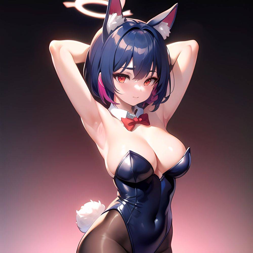 1girl Solo Animal Ears Armpits Black Hair Black Pantyhose Blue Archive Bow Bowtie Cat Ears Colored Inner Hair Coma Light825, 1576305988 - AIHentai - #main