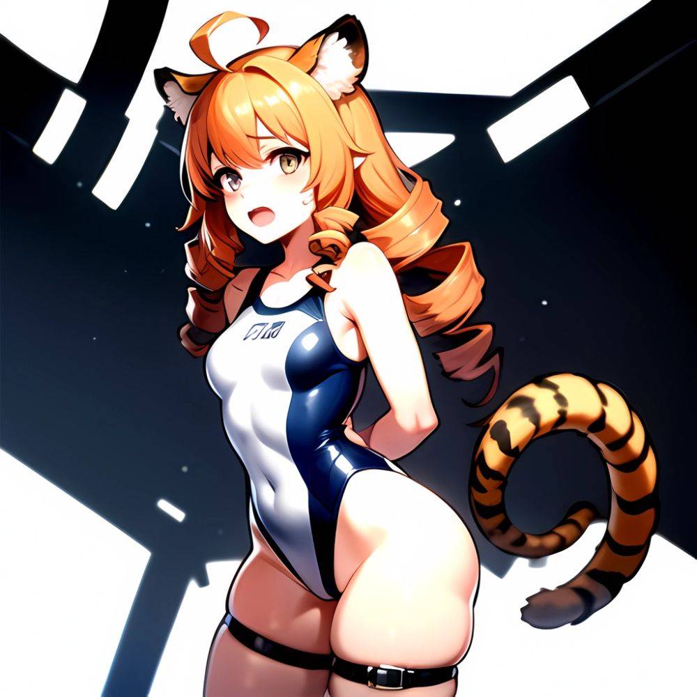 1girl Ahoge Animal Ears Arknights Black One Piece Swimsuit Blush Center Opening Drill Hair Drill Sidelocks Groin Highres Invisib, 3851926092 - AIHentai - #main
