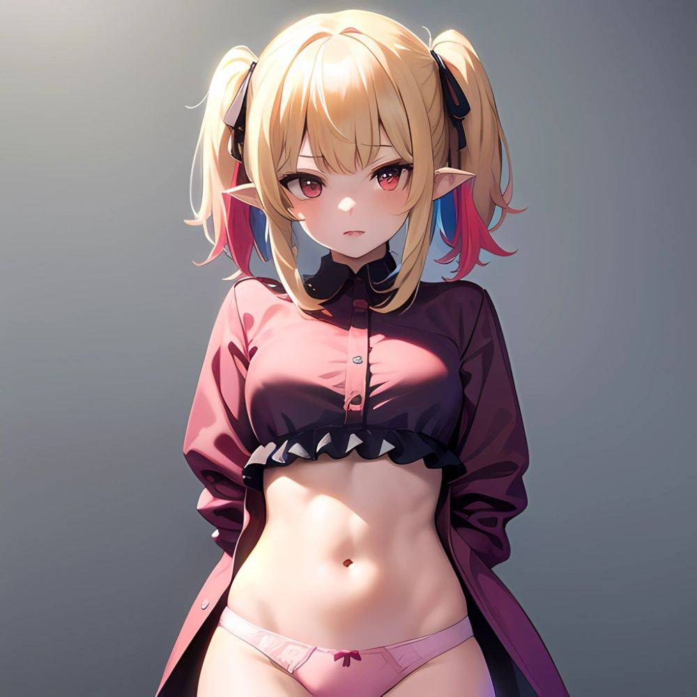 1girl Blonde Hair Frilled Panties Frills Highres Hip Bones Looking At Viewer Makaino Ririmu Multicolored Hair Navel Nijisanji No, 3305830263 - AIHentai - #main