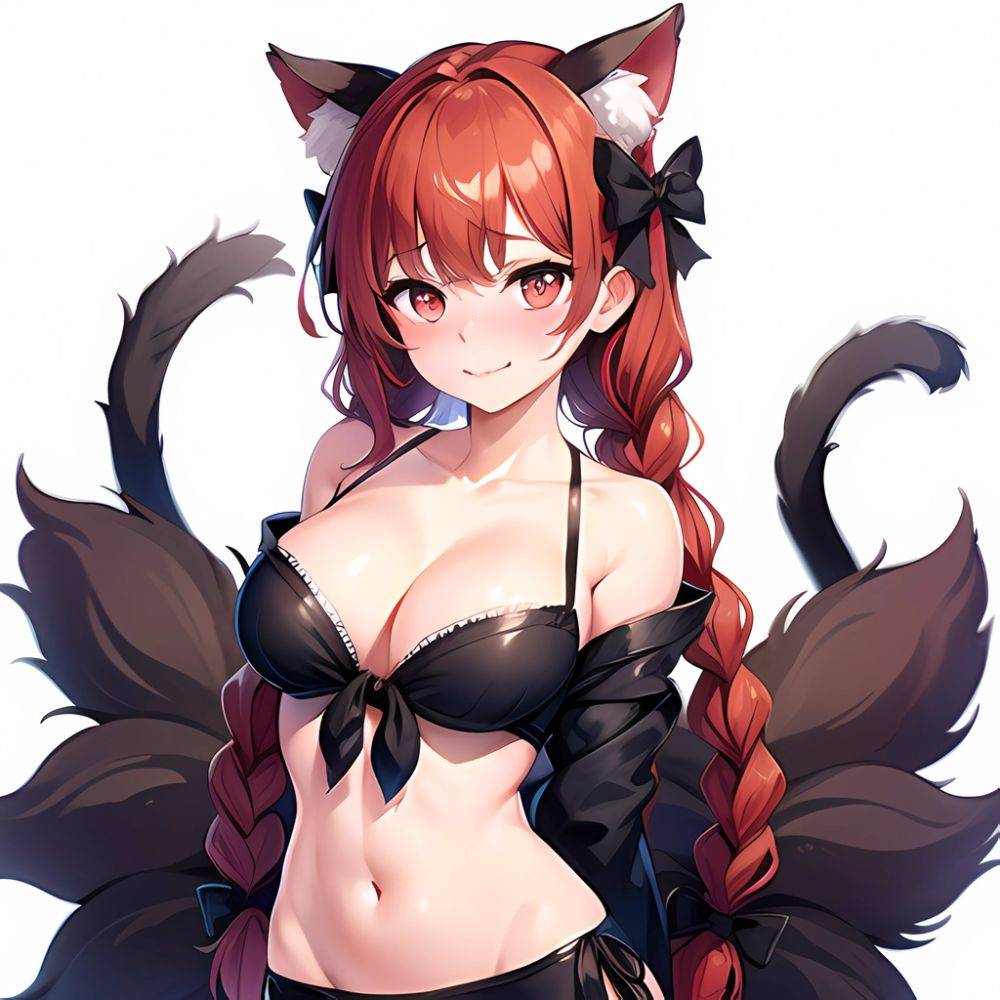 1girl Alternate Costume Animal Ear Fluff Animal Ears Arms Behind Back Bare Shoulders Black Bow Black Ribbon Blush Bow Braid, 3463793127 - AIHentai - #main