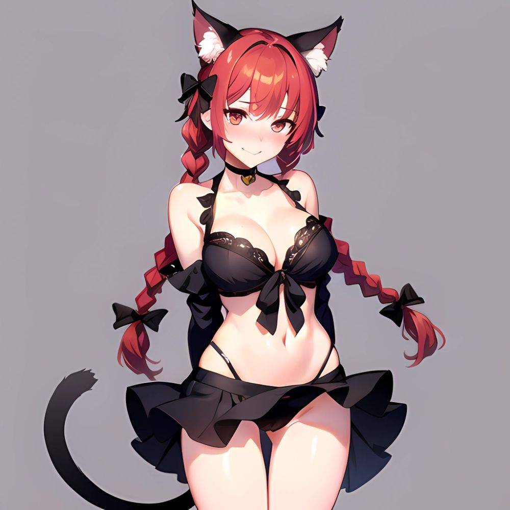 1girl Alternate Costume Animal Ear Fluff Animal Ears Arms Behind Back Bare Shoulders Black Bow Black Ribbon Blush Bow Braid, 901595653 - AIHentai - #main