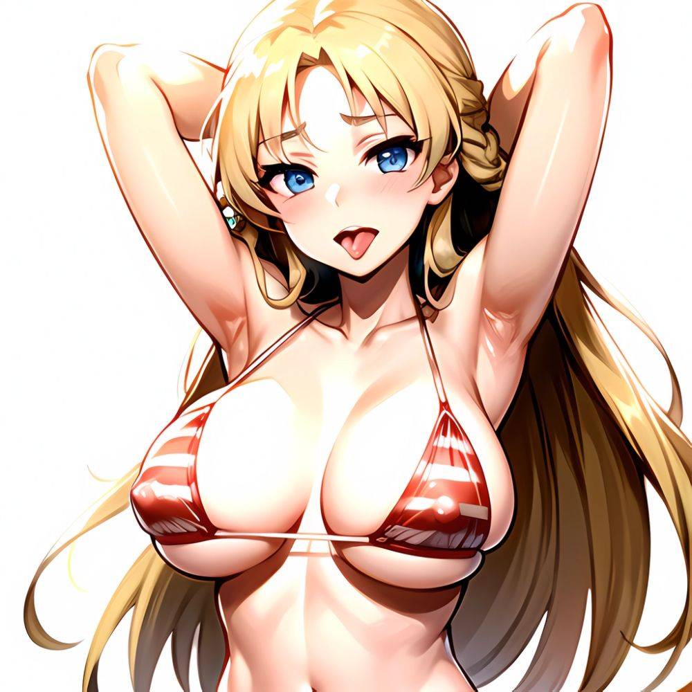 1girl American Flag Bikini Armpits Arms Behind Head Bikini Blonde Hair Blue Eyes Blush Breasts Covered Erect Nipples Flag Print, 863520550 - AIHentai - #main