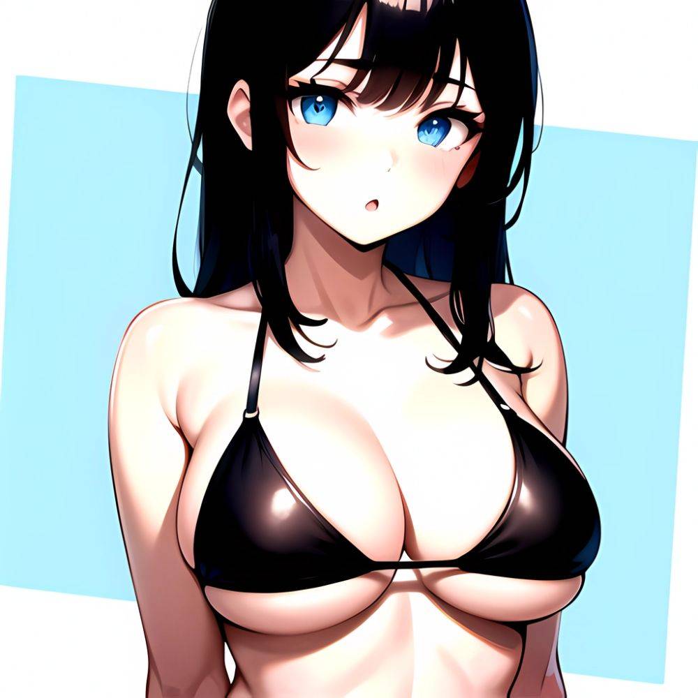 1girl O Absurdres Bikini Black Bikini Black Hair Blue Eyes Breasts Cleavage Collarbone Commentary Request Highres Large Breasts, 3218107846 - AIHentai - #main