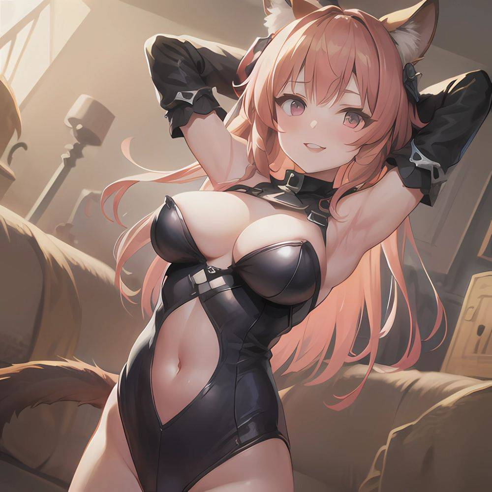 1girl Absurdres Animal Ear Fluff Animal Ears Arknights Arms Behind Head Chest Armor Covered Navel Gravel Arknights Highleg Highl, 1190531418 - AIHentai - #main