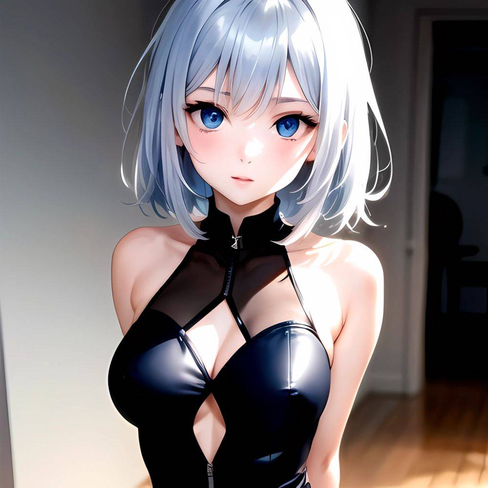 1girl Sexy Blue Eyes Silver Hair Arms Behind Back Facing The Camera Looking At The Camera, 2094827510 - AIHentai - #main