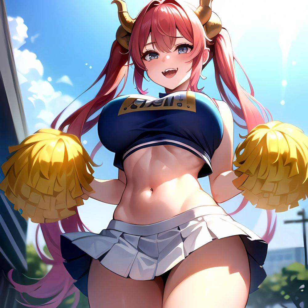 1girl Absurdres White Skirt Whitefrok Breasts Cheerleader Dragon Girl Dragon Horns Highres Holding Holding Pom Poms Horns Huge B, 1190533972 - AIHentai - #main