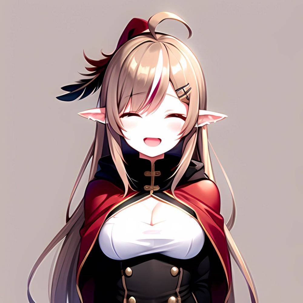 1girl D Ahoge Blush Brown Capelet Brown Cloak Brown Hair Capelet Cleavage Cutout Cloak Closed Eyes Clothing Cutout Crossed Bangs, 2864623492 - AIHentai - #main