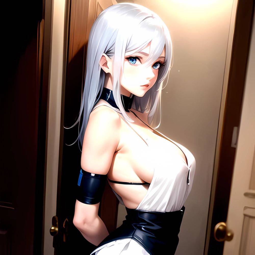 1girl Sexy Blue Eyes Silver Hair Arms Behind Back Facing The Camera Looking At The Camera, 2708087662 - AIHentai - #main