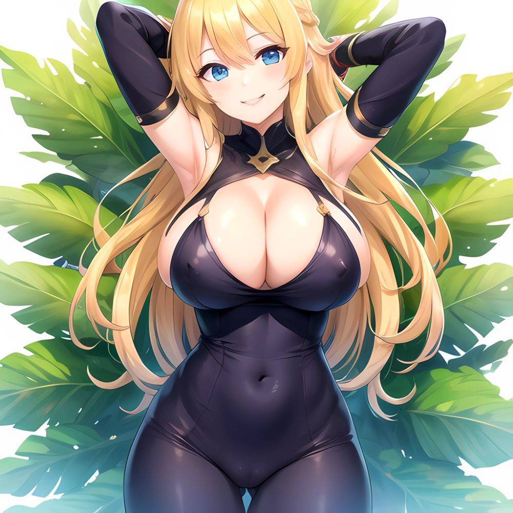 1girl Blonde Hair Breasts Cleavage Grenadier Manga Haganef Huge Breasts Long Hair Nipples Pussy Smile Tendou Rushuna Arms Behind, 3780655362 - AIHentai - #main