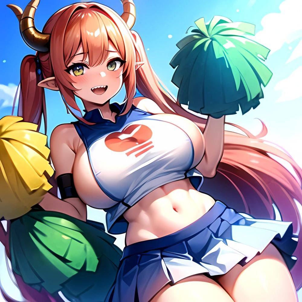 1girl Absurdres White Skirt Whitefrok Breasts Cheerleader Dragon Girl Dragon Horns Highres Holding Holding Pom Poms Horns Huge B, 1111538861 - AIHentai - #main