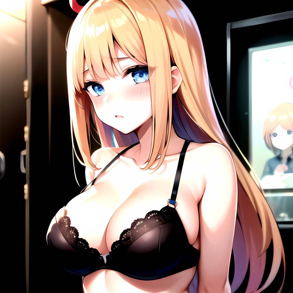 1girl Blonde Hair Blue Eyes Black Bra Blush Breasts Go Toubun No Hanayome Miku Day Nakano Miku Arms Behind Back, 3936503629 - AIHentai - #main