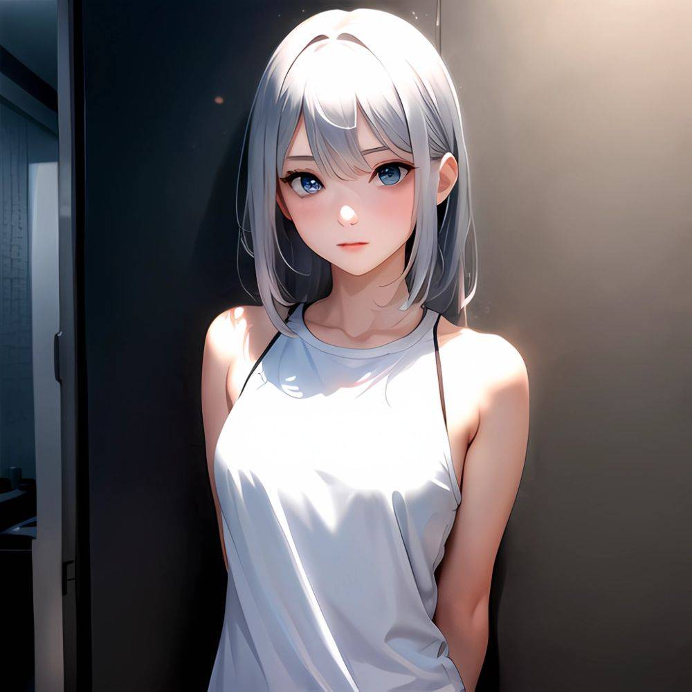 1girl Sexy Blue Eyes Silver Hair Arms Behind Back Facing The Camera Looking At The Camera, 2486893431 - AIHentai - #main