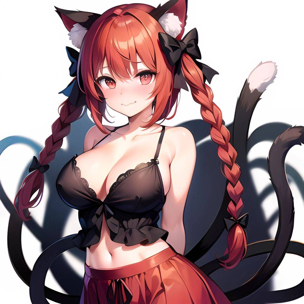 1girl Alternate Costume Animal Ear Fluff Animal Ears Arms Behind Back Bare Shoulders Black Bow Black Ribbon Blush Bow Braid, 3131770670 - AIHentai - #main