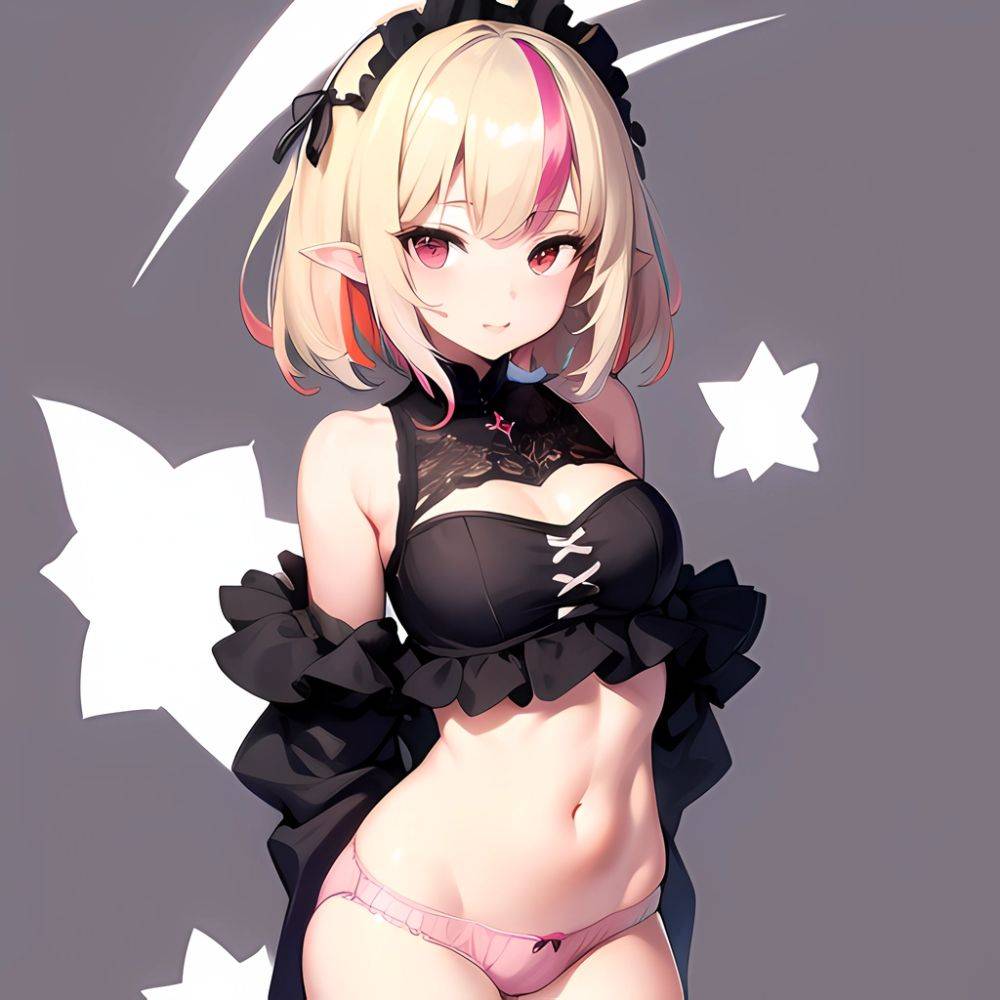 1girl Blonde Hair Frilled Panties Frills Highres Hip Bones Looking At Viewer Makaino Ririmu Multicolored Hair Navel Nijisanji No, 4111429640 - AIHentai - #main