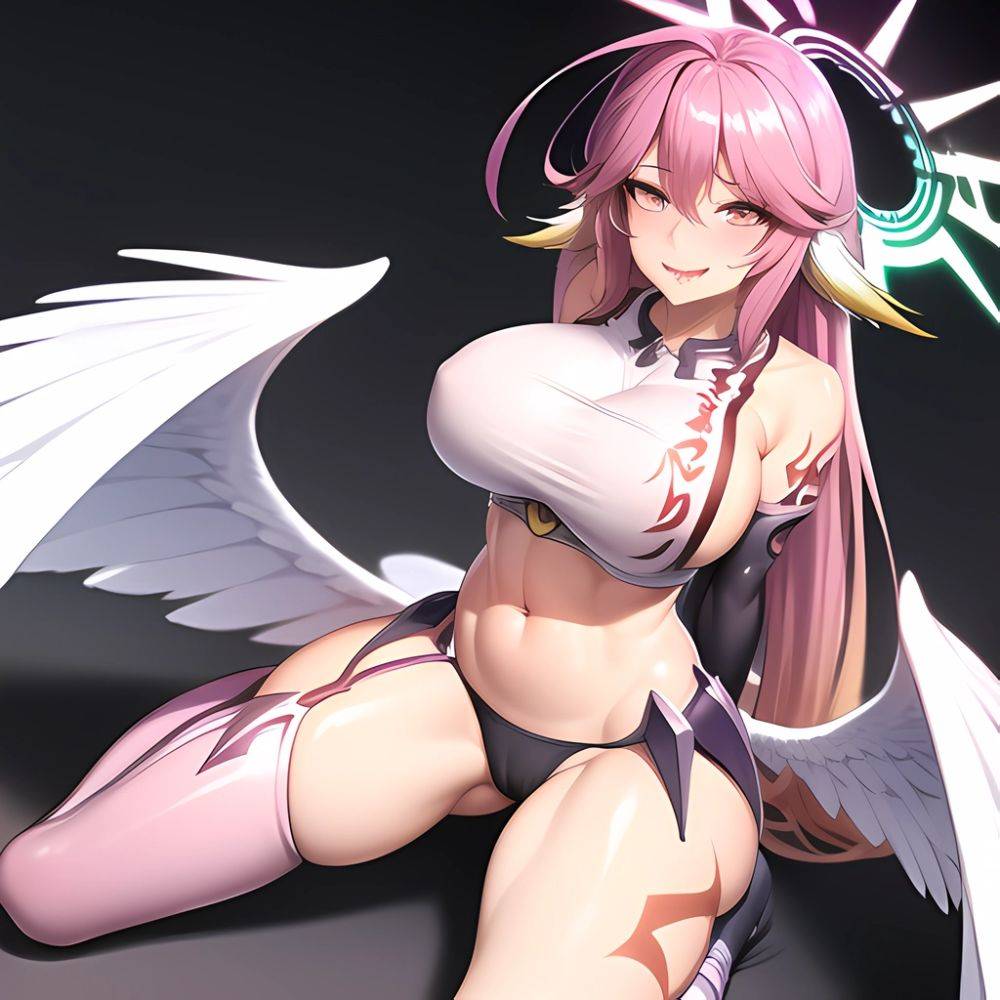 Ngnl Jibril Jibril Anime Absurdres Long Hair Pink Hair Halo Large Breasts Symbol Shaped Pupils Tattoo Cleavage Low Wings Gloves, 1574639188 - AIHentai - #main