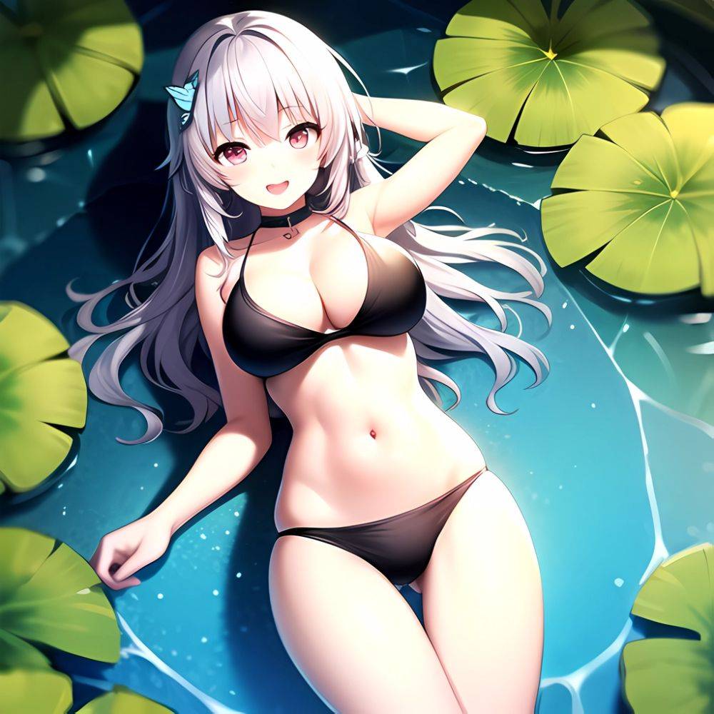 1girl D Bare Arms Bare Shoulders Bikini Black Bikini Breasts Bug Butterfly Butterfly Hair Ornament Choker Cleavage Feet Out Of, 1931982852 - AIHentai - #main