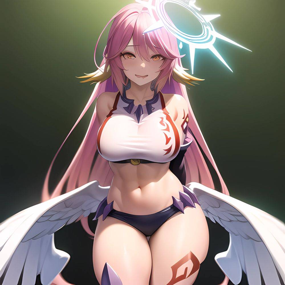 Ngnl Jibril Jibril Anime Absurdres Long Hair Pink Hair Halo Large Breasts Symbol Shaped Pupils Tattoo Cleavage Sideboob Midriff, 2191287988 - AIHentai - #main