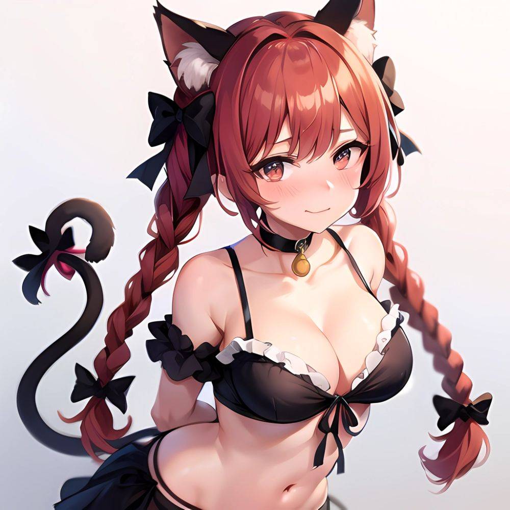 1girl Alternate Costume Animal Ear Fluff Animal Ears Arms Behind Back Bare Shoulders Black Bow Black Ribbon Blush Bow Braid, 2693644592 - AIHentai - #main