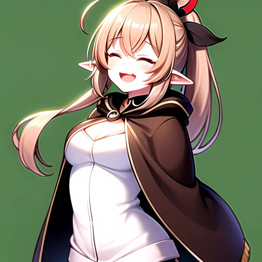1girl D Ahoge Blush Brown Capelet Brown Cloak Brown Hair Capelet Cleavage Cutout Cloak Closed Eyes Clothing Cutout Crossed Bangs, 2198148786 - AIHentai - #main