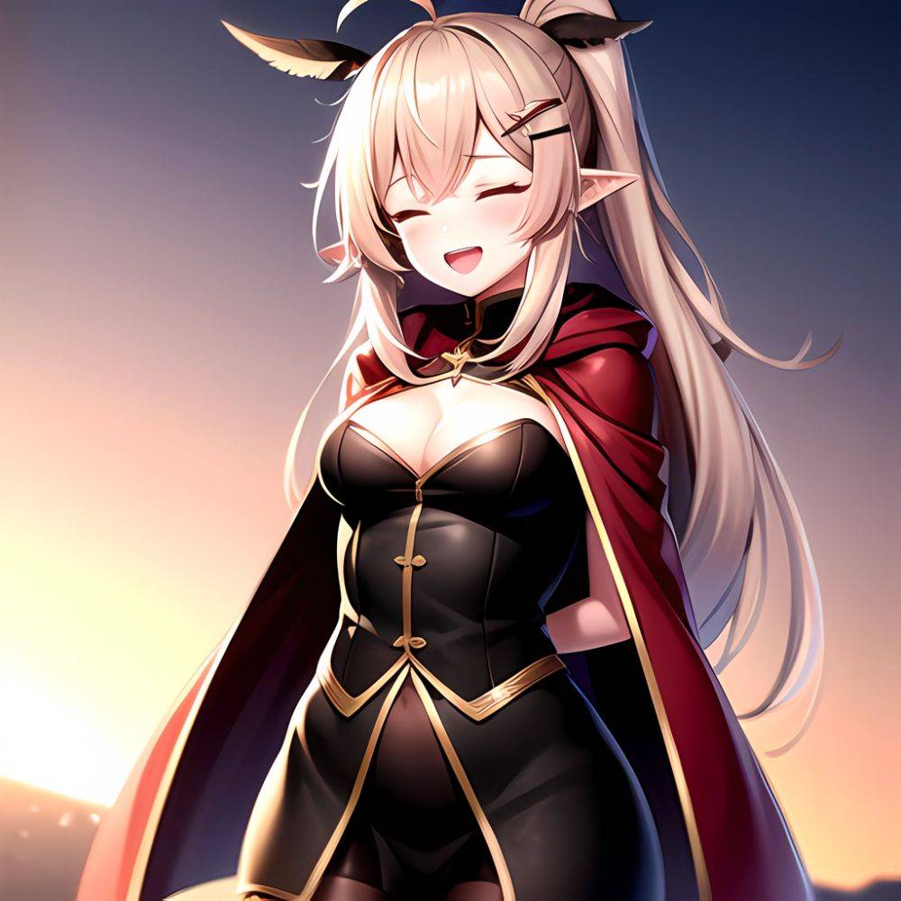 1girl D Ahoge Blush Brown Capelet Brown Cloak Brown Hair Capelet Cleavage Cutout Cloak Closed Eyes Clothing Cutout Crossed Bangs, 621999074 - AIHentai - #main