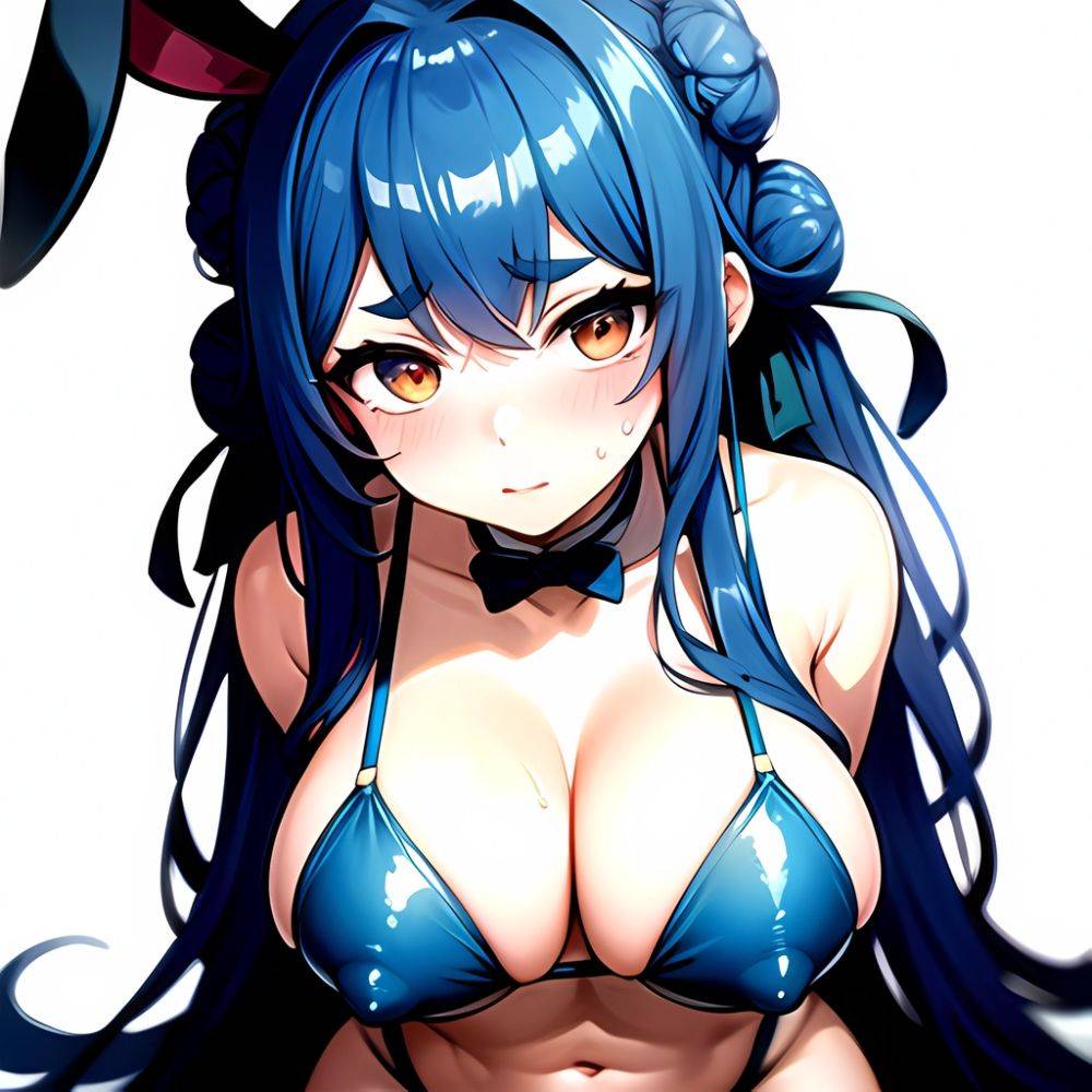 1girl Alternate Breast Size Animal Ear Fluff Animal Ears Blue Hair Blush Breasts Double Bun Embarrassed Hair Bun Haro Art, 2203618813 - AIHentai - #main