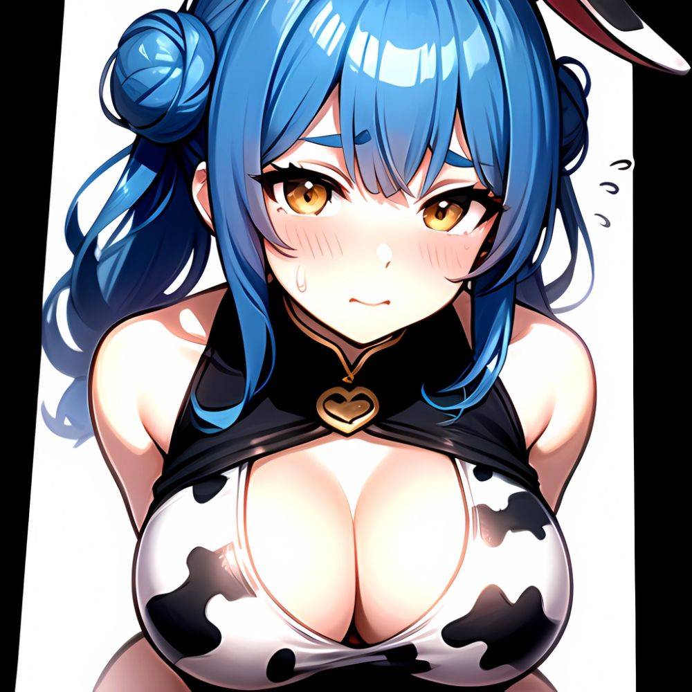1girl Alternate Breast Size Animal Ear Fluff Animal Ears Animal Print Blue Hair Blush Breasts Cleavage Cutout Clothing Cutout Co, 3838220125 - AIHentai - #main