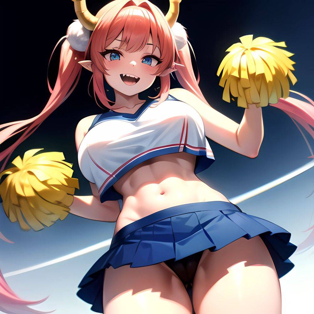 1girl Absurdres Blue Skirt Bluefrok Breasts Cheerleader Dragon Girl Dragon Horns Highres Holding Holding Pom Poms Horns Huge Bre, 2010673810 - AIHentai - #main