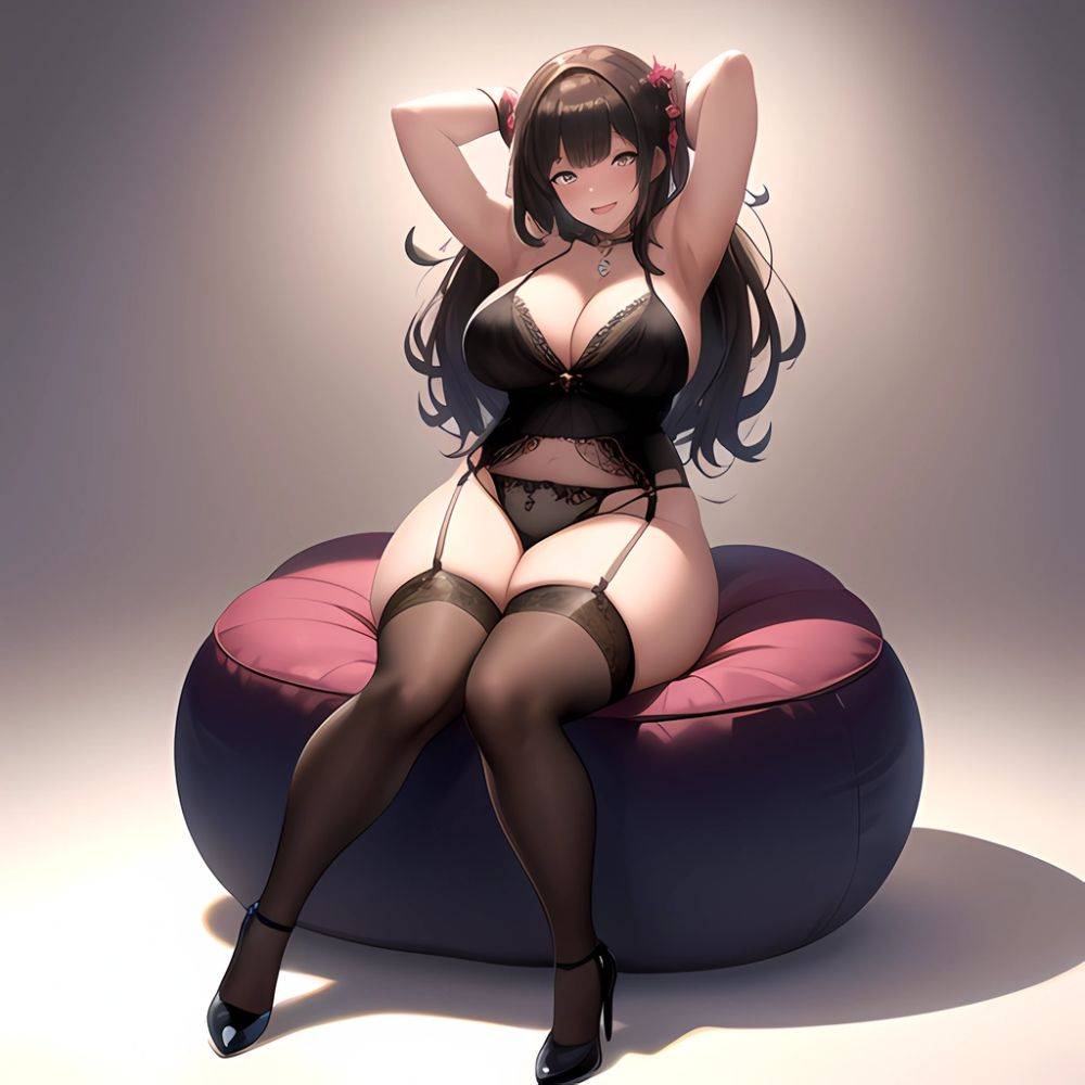 Smiling Open Mouth Sexy Naughty Lingerie Big Ass Very Thick Obese 1 4 Sitting Down Absurdres Blush 1 1 Highres, 2230976260 - AIHentai - #main