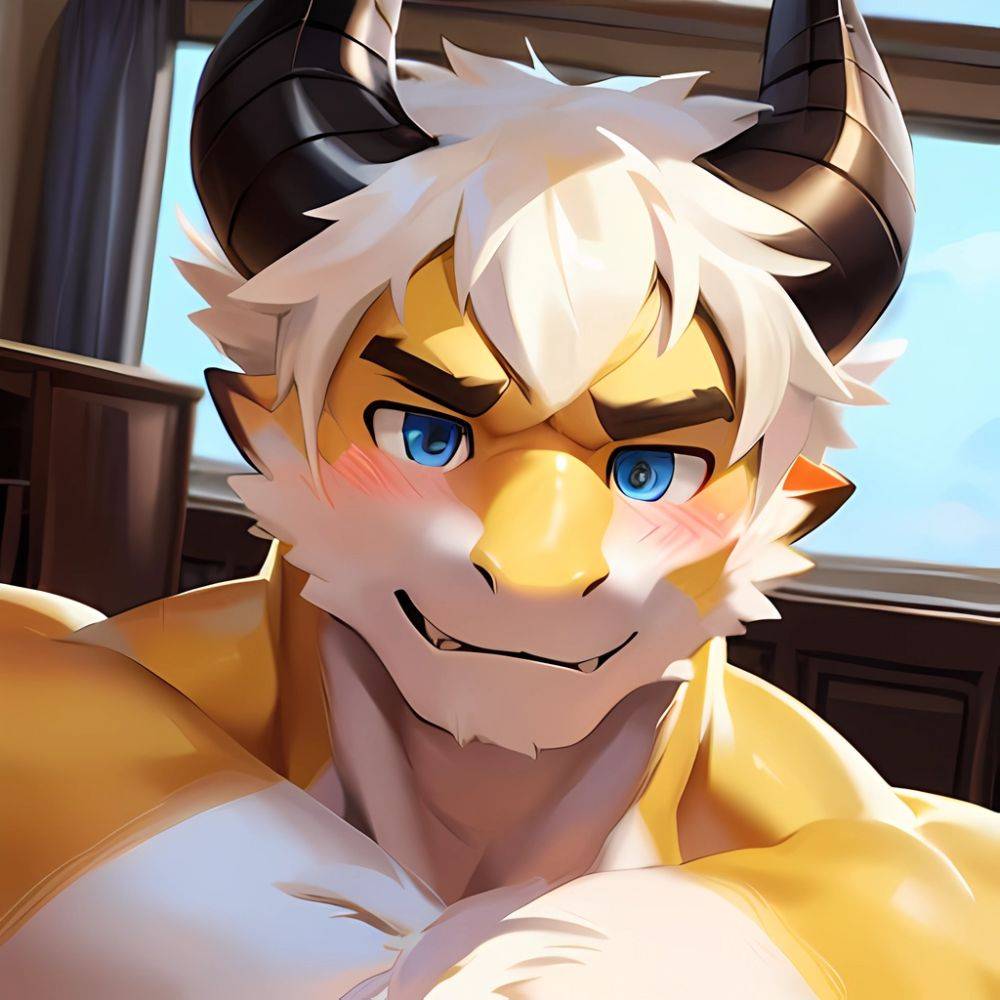 Male Anthro Muscle Kemono Dragon Penis Yellow Body Furry Blush White Mane Horns Chunie Meesh Kiyosan Sigma X Bara Detailed, 206076306 - AIHentai - #main