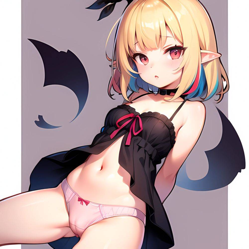 1girl Blonde Hair Frilled Panties Frills Highres Hip Bones Looking At Viewer Makaino Ririmu Multicolored Hair Navel Nijisanji No, 3633928040 - AIHentai - #main