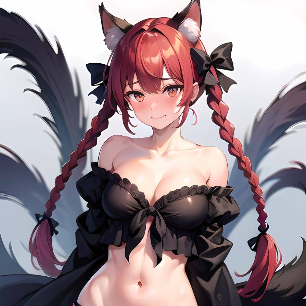 1girl Alternate Costume Animal Ear Fluff Animal Ears Arms Behind Back Bare Shoulders Black Bow Black Ribbon Blush Bow Braid, 1202556443 - AIHentai - #main