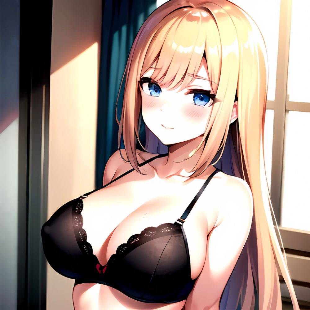 1girl Blonde Hair Blue Eyes Black Bra Blush Breasts Go Toubun No Hanayome Miku Day Nakano Miku Arms Behind Back, 3918487971 - AIHentai - #main