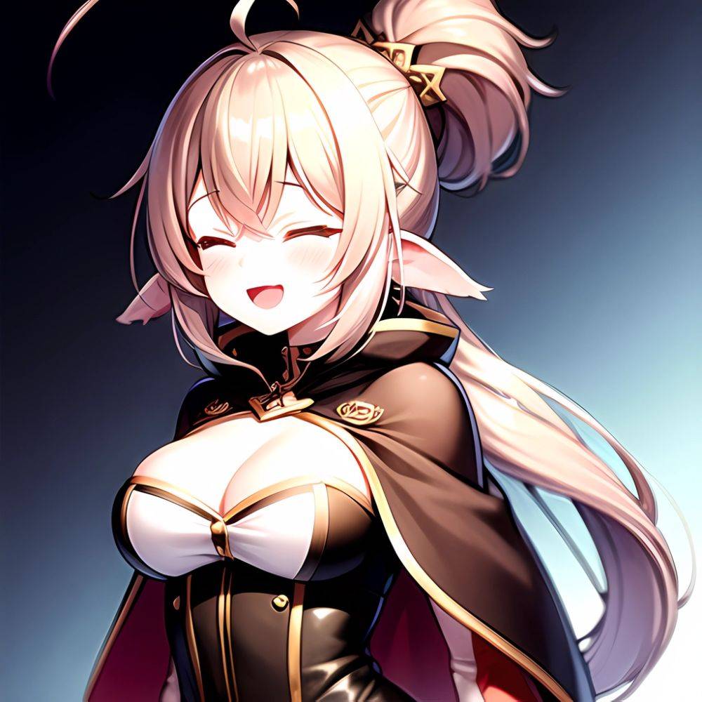 1girl D Ahoge Blush Brown Capelet Brown Cloak Brown Hair Capelet Cleavage Cutout Cloak Closed Eyes Clothing Cutout Crossed Bangs, 2244974897 - AIHentai - #main