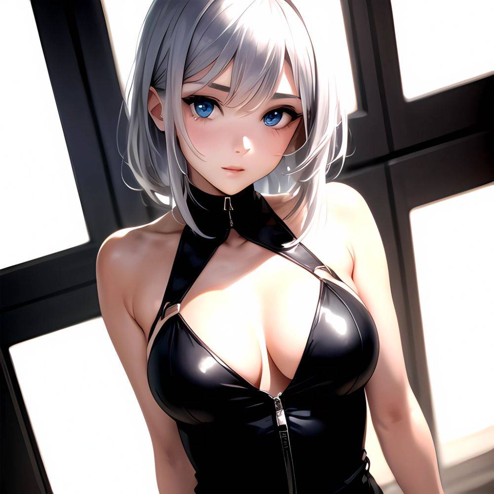 1girl Sexy Blue Eyes Silver Hair Arms Behind Back Facing The Camera Looking At The Camera, 4117463492 - AIHentai - #main