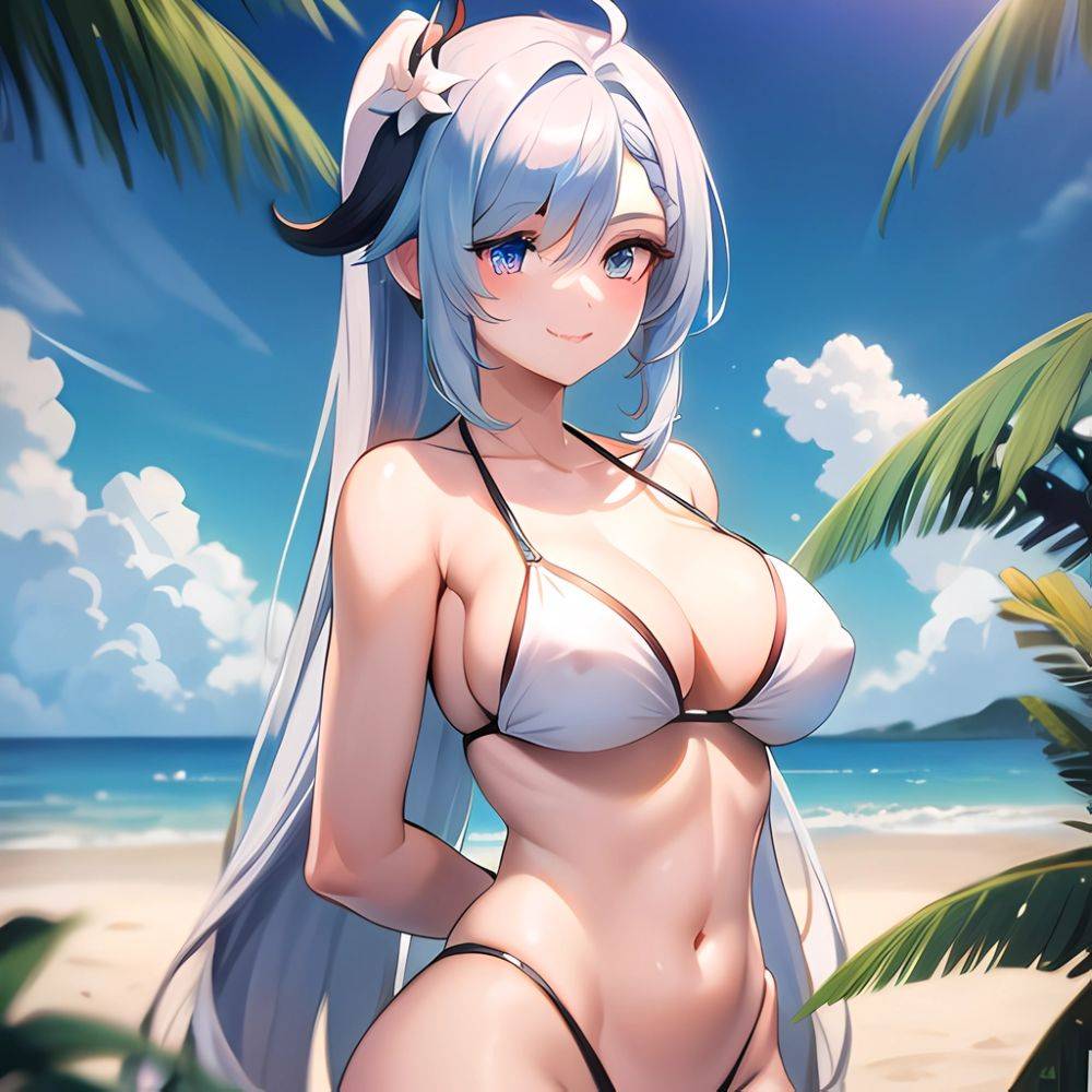 1girl Absurdres Bare Shoulders Beach Bikini Blue Eyes Blue Sky Blush Braid Braided Ponytail Breasts Cleavage Collarbone Genshin, 1855266502 - AIHentai - #main