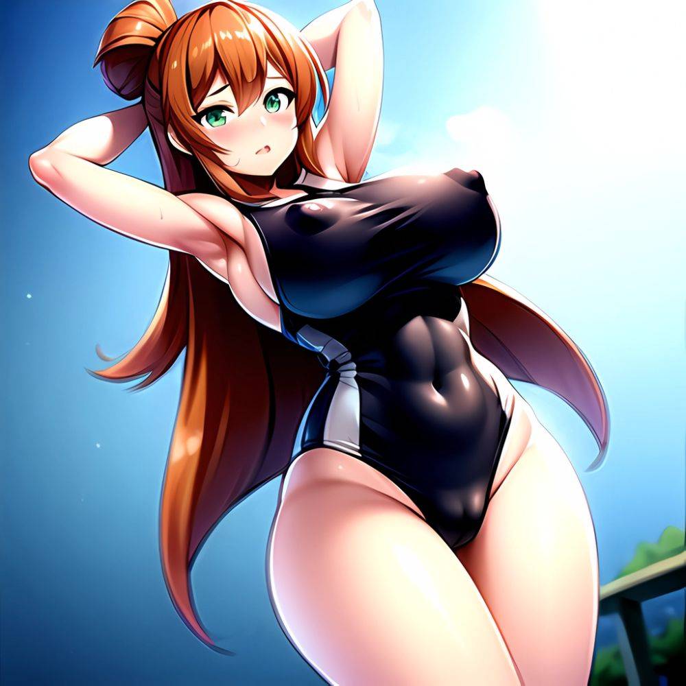 1girl Armpits Back Bare Legs Bikini Blush Breasts Covered Navel Cowboy Shot Creatures Company Female Focus Game Freak Green Eyes, 4223725174 - AIHentai - #main