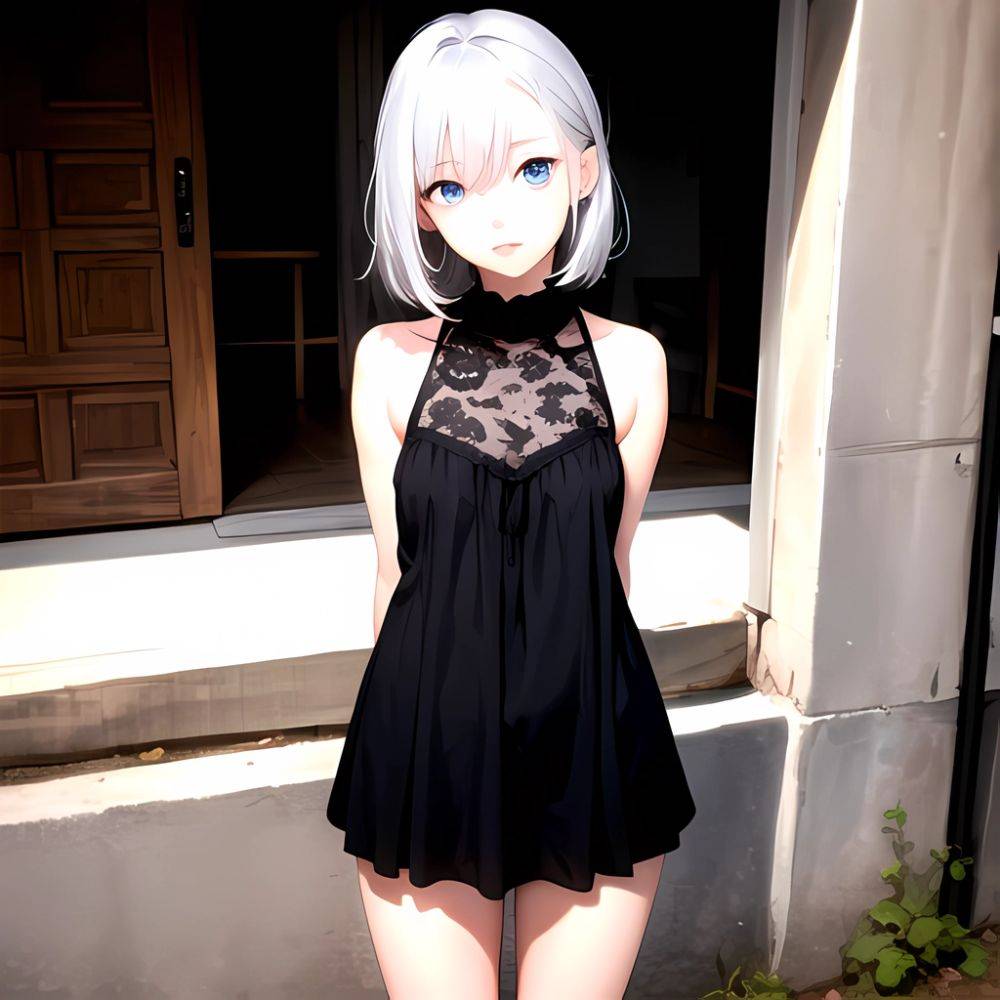 1girl Sexy Blue Eyes Silver Hair Arms Behind Back Facing The Camera Looking At The Camera, 2672360505 - AIHentai - #main