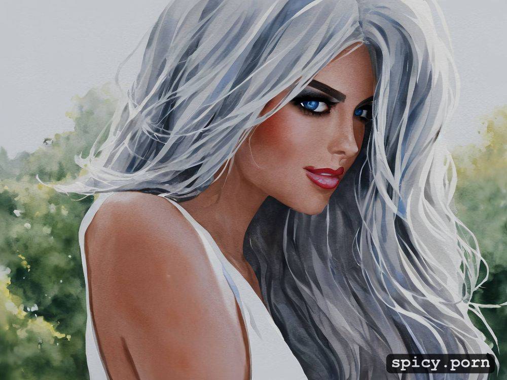 a very beautiful woman with blue eyes and white hair, no more than 25 years old - #main