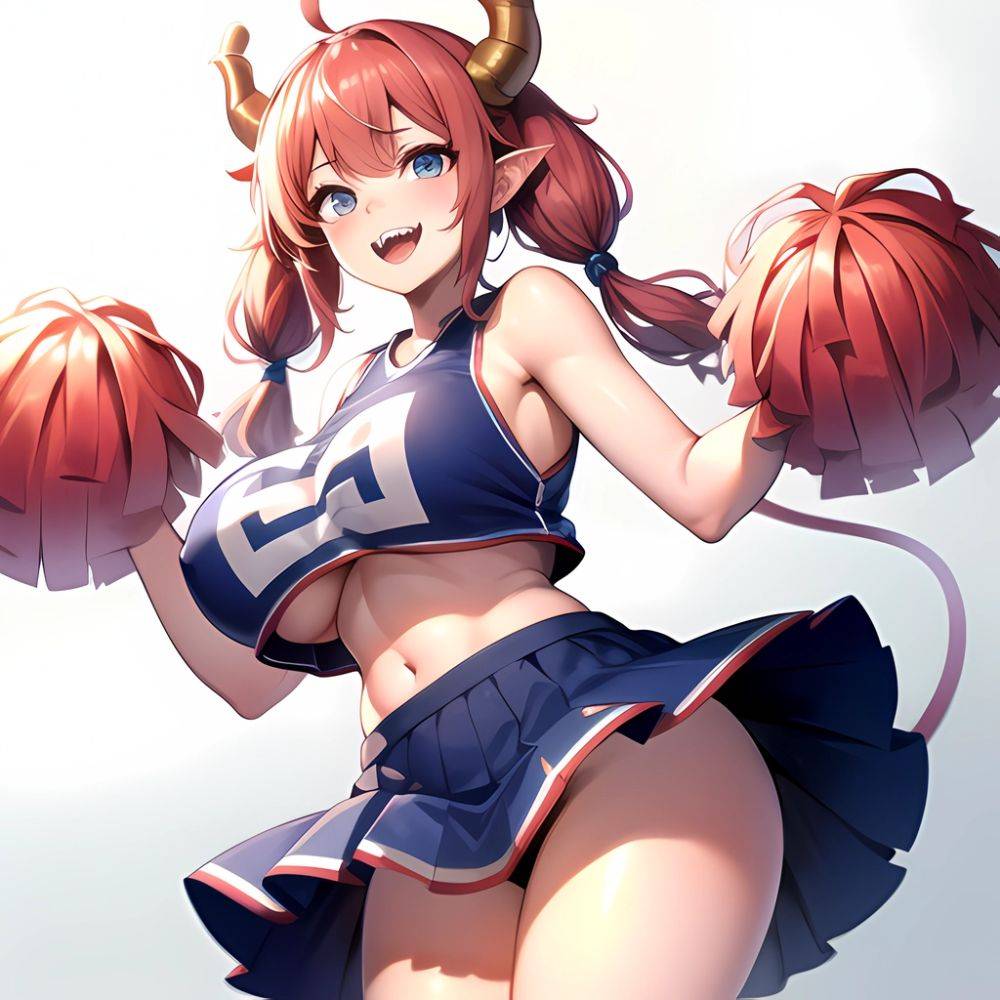 1girl Absurdres White Skirt Whitefrok Breasts Cheerleader Dragon Girl Dragon Horns Highres Holding Holding Pom Poms Horns Huge B, 4094244860 - AIHentai - #main